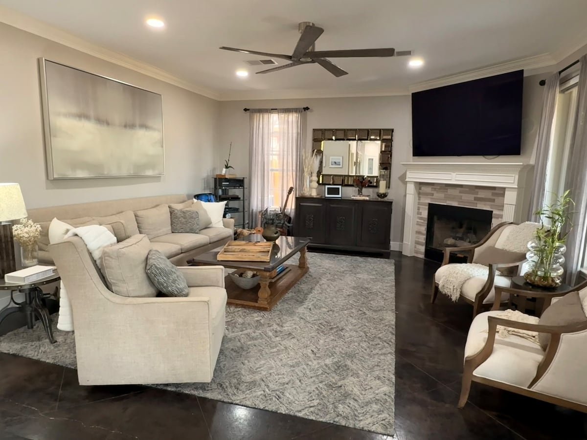 Family room & fireplace