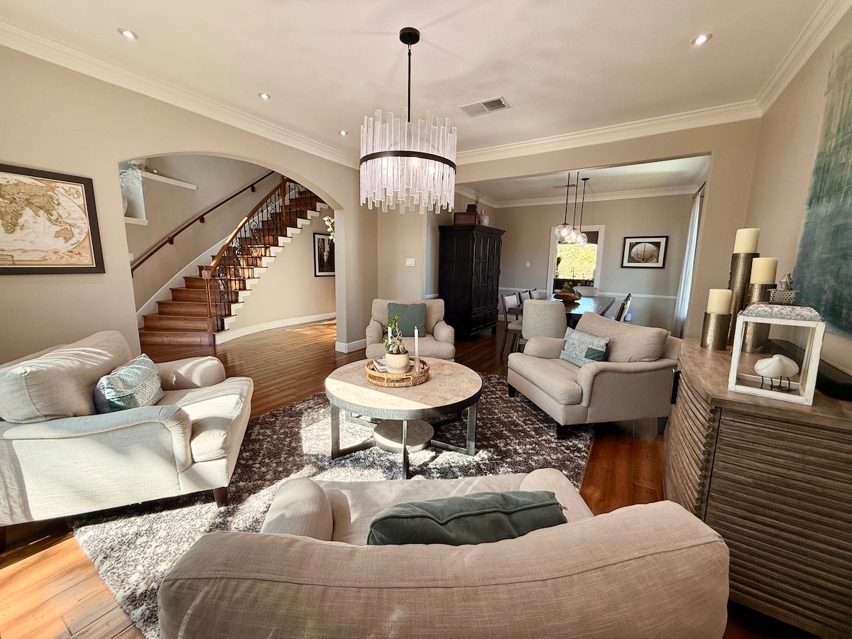 Living room & grand staircase