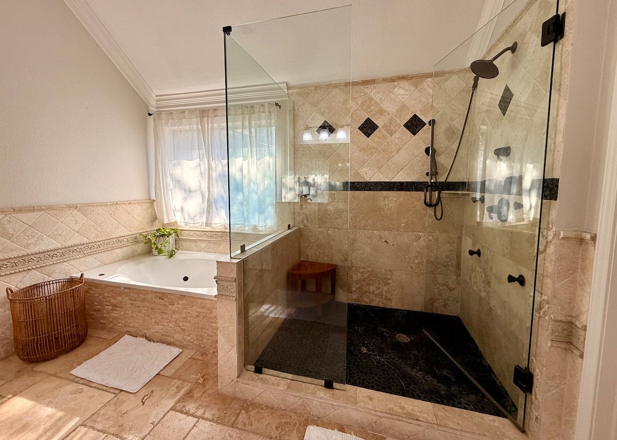 Spa bath — rainfall shower & jetted tub